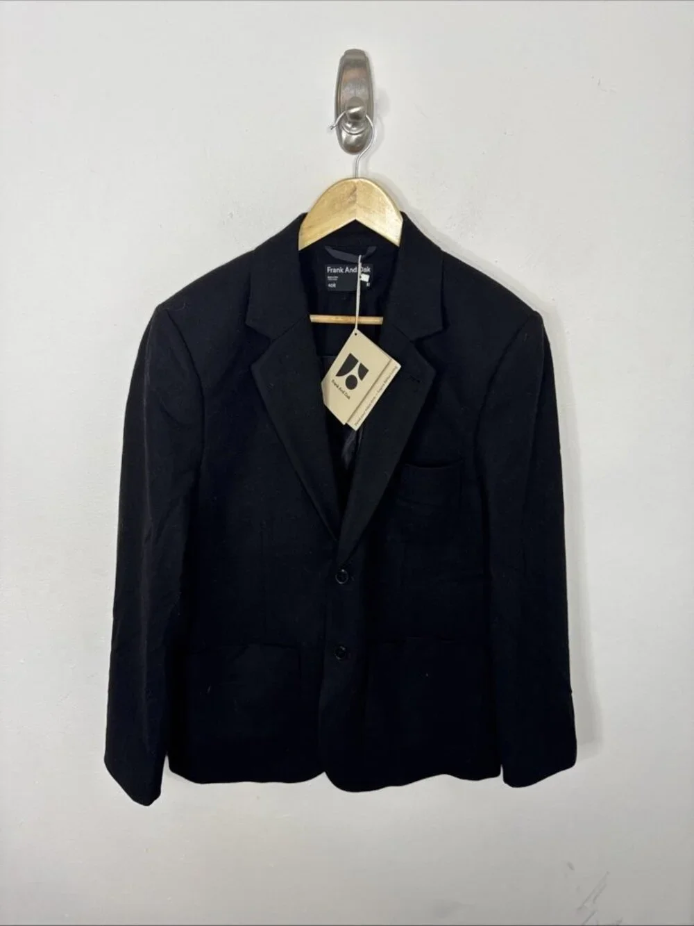 NWT Frank Oak Men 40 Black Recycled Wool Blazer Spots Coat